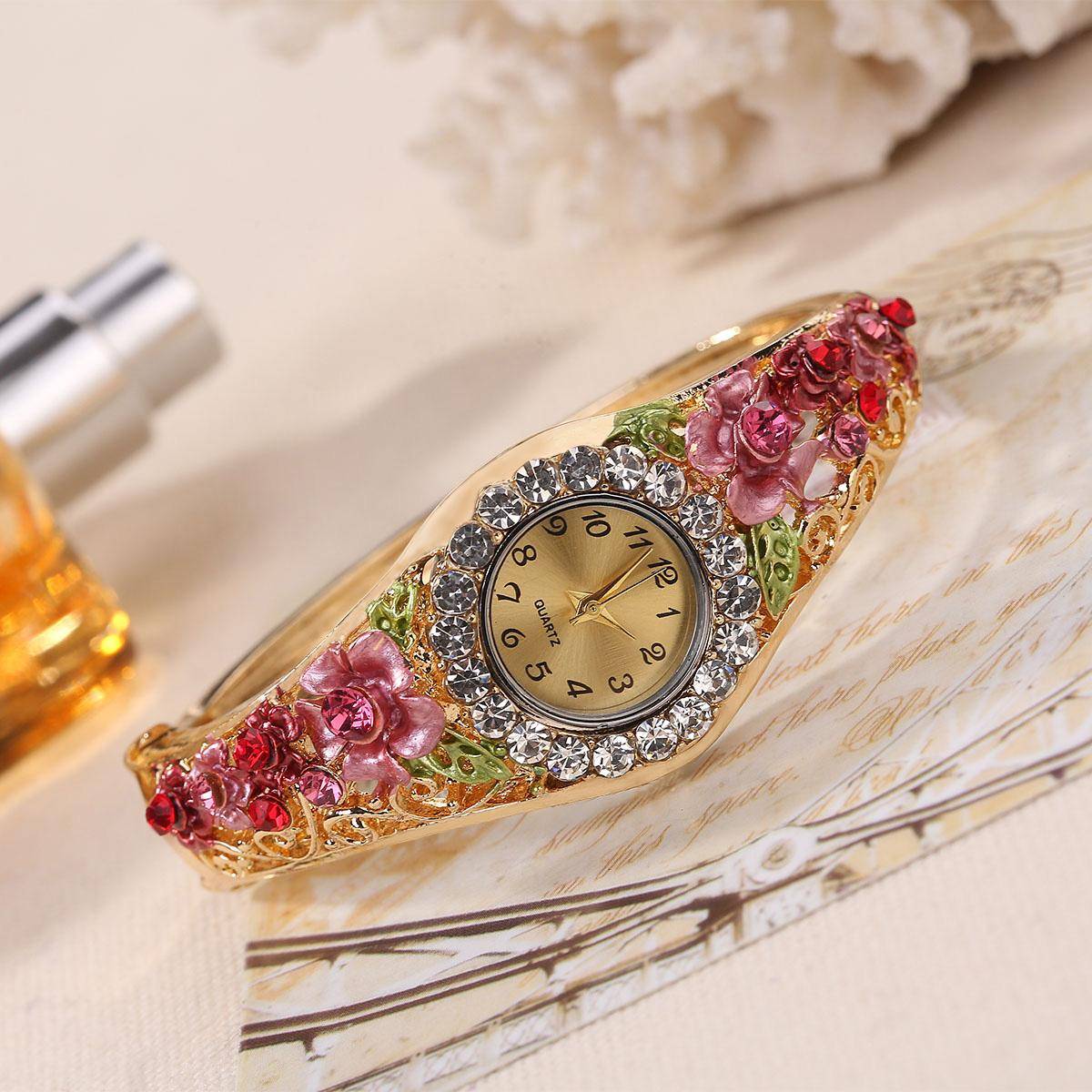 Shein 1pc Glamorous Rhinestone Flower Decor Watch, For Daily Decoration