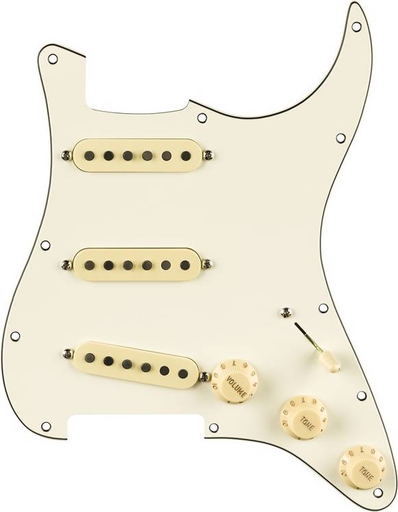 Fender Pre-Wired Strat Pickguard 65 with RWRP Middle, Parchment