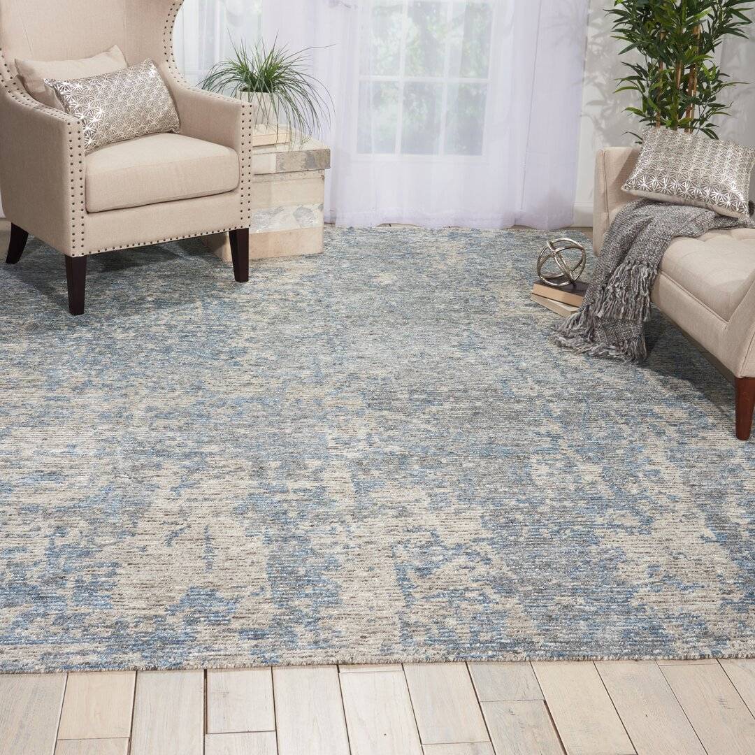Ebern Designs Bellaire Hand-Knotted Blue Rug Blue