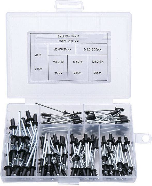 Greenzech 120Pcs Black Blind Rivet Assortment Kit M2.4 M3.2 M4 Riveter