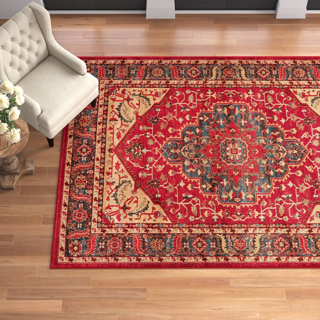Three Posts Alverta Red/Navy/Beige Rug Red cm