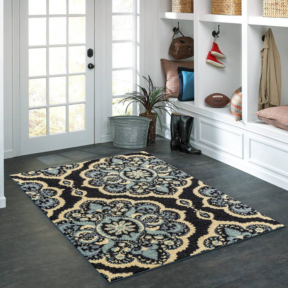 Maples Rugs Clara Area Washable Throw Rug Persian Blue