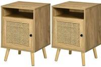 Homcom Bedside Table with Rattan Element Set Sängbord