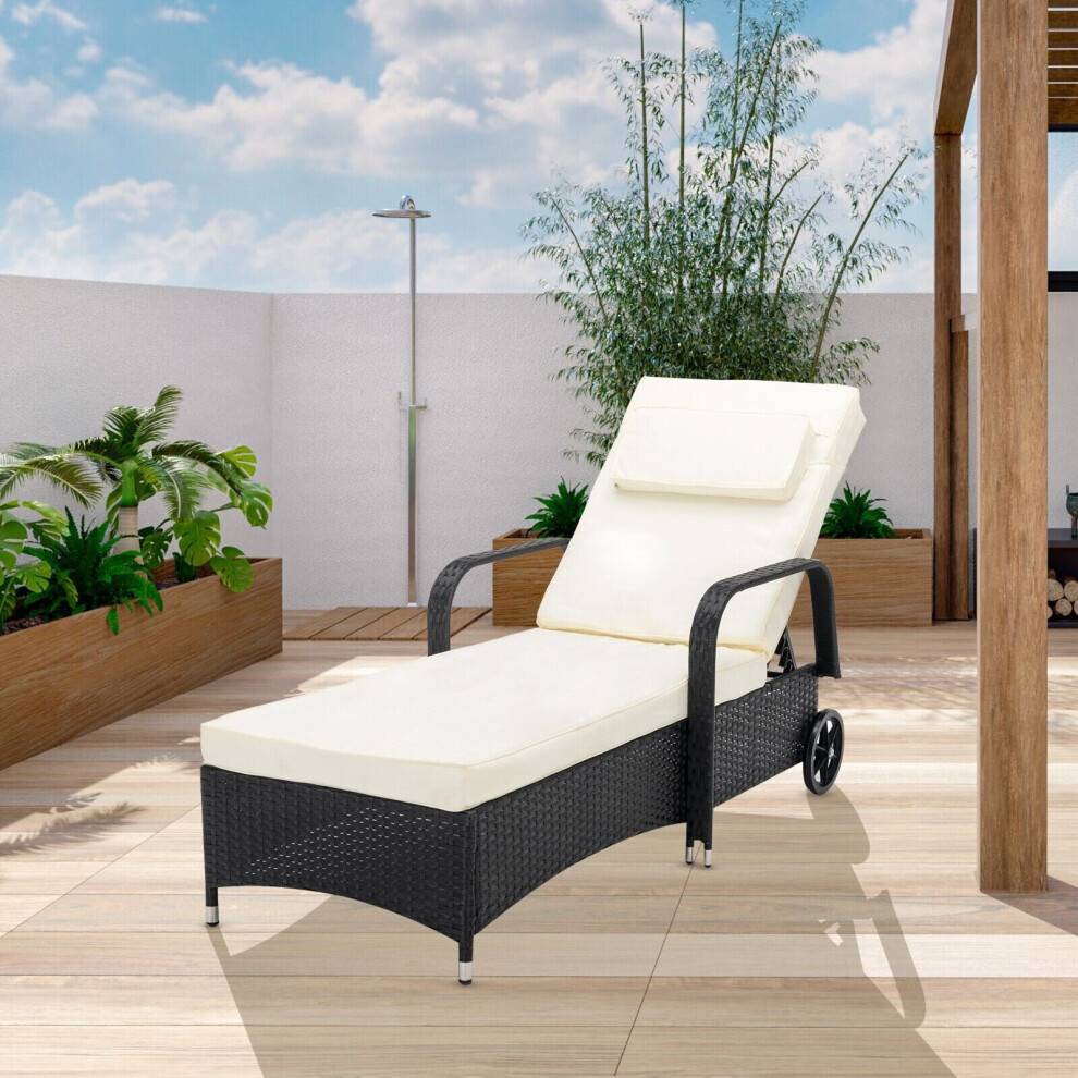 Garden sun loungers MCC Direct BLACK Rattan Sun Lounger