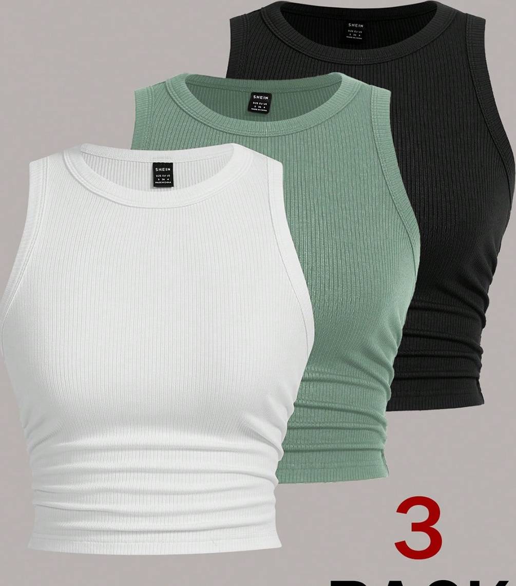 Shein Womens Solid Color Ribbed Knit Tank Top
