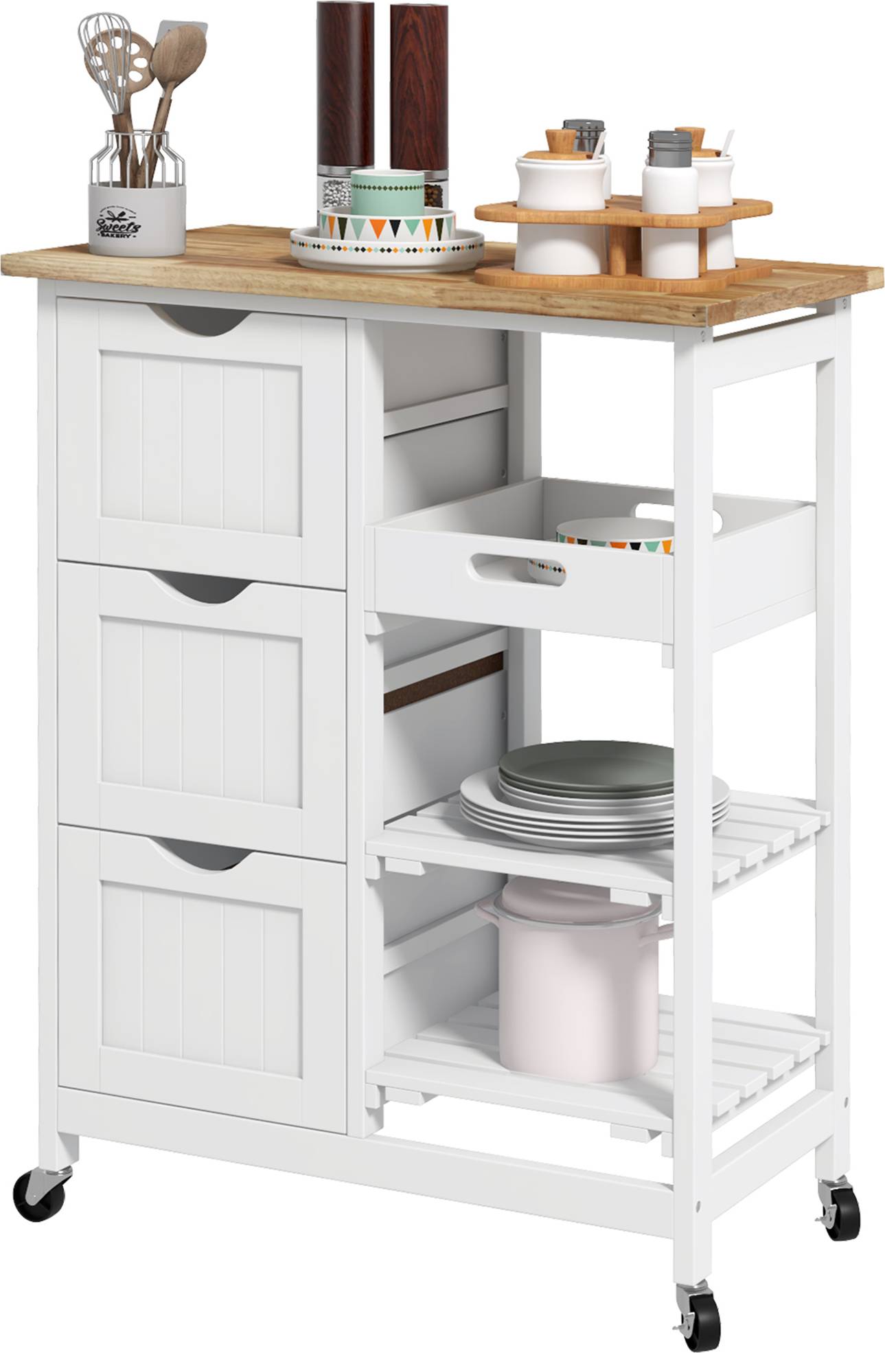 Rolling kitchen island cart Homcom Rolling Kitchen Cart, Kitchen Island Trolley Table