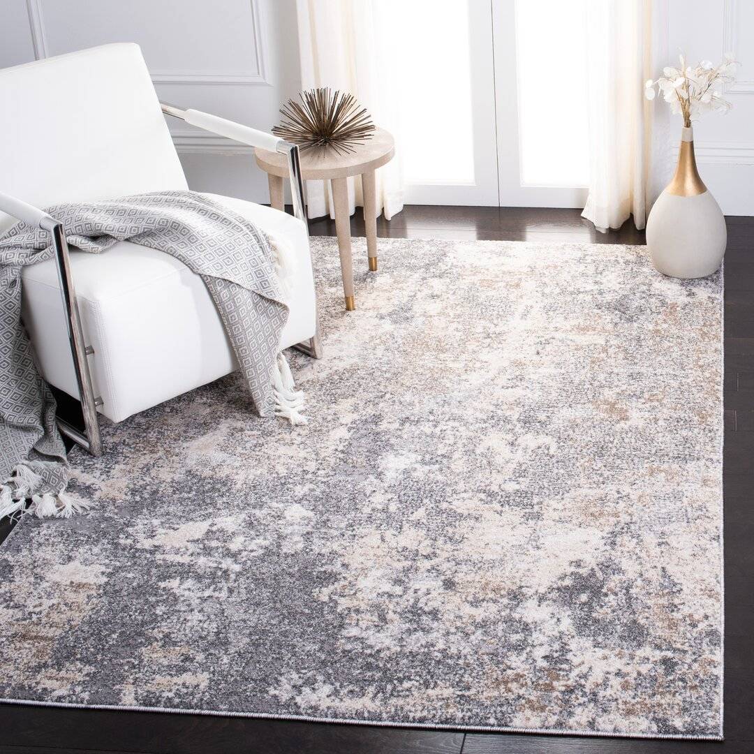 Williston Forge Rio Stonehouse Abstract Light Grey Rug 4' x 6' Grey