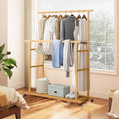 Double clothing rack Unho Wooden Double Rod Garment Clothes Rack