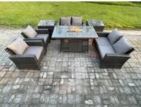 Wicker patio furniture set Fimous Wicker PE Rattan Firepit Outdoor Lounge Set
