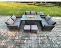 Garden firepit table Fimous High Back Rattan Garden Firepit Outdoor Lounge Set