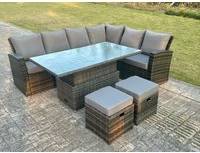 Rattan corner garden sofa Fimous High Back Rattan Corner Outdoor Lounge Set