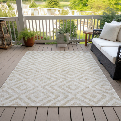 Addison Rugs Machine Washable Diamond Geo Beige, White