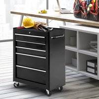Homcom 5 Drawer Lockable Steel Tool Box Black
