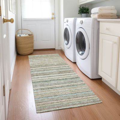 Addison Rugs Machine Washable Chantille Stripes Green