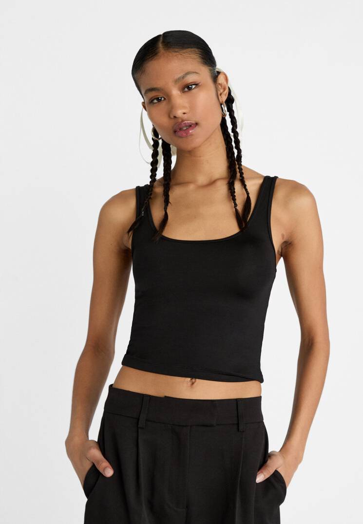 Stradivarius Polyamid Tanktop - Sort