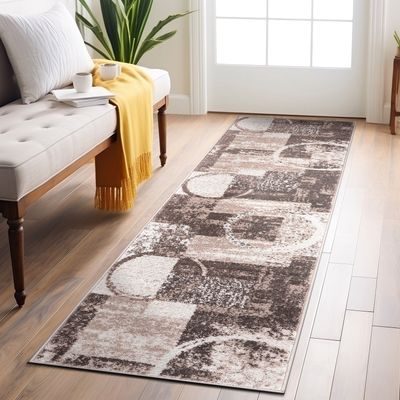 World Rug Gallery Abstract Circle Multicolor, Brown