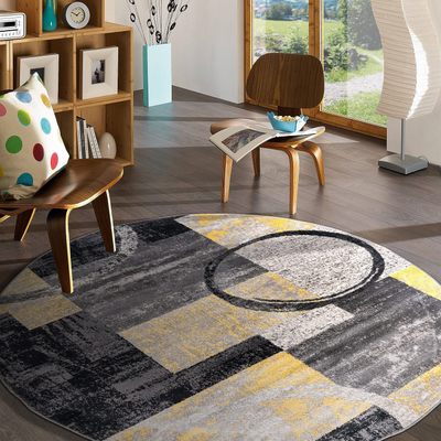 World Rug Gallery Abstract Polypropylene Circle Multicolor, Yellow