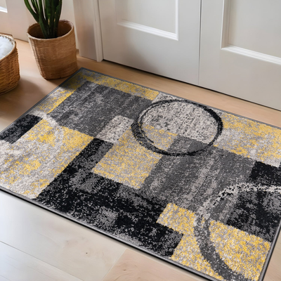 World Rug Gallery Abstract Polypropylene Circle Multicolor, Yellow