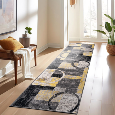 World Rug Gallery Abstract Polypropylene Circle Yellow, Multicolor