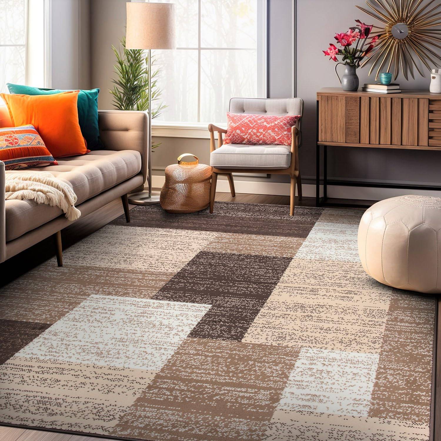 World Rug Gallery Contemporary Distressed Boxes Soft Brown