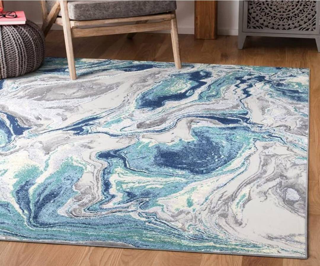 Ivy Bronx Marble Pattern Area Rugs Multi Rectangle 120 x 170 cm Blue