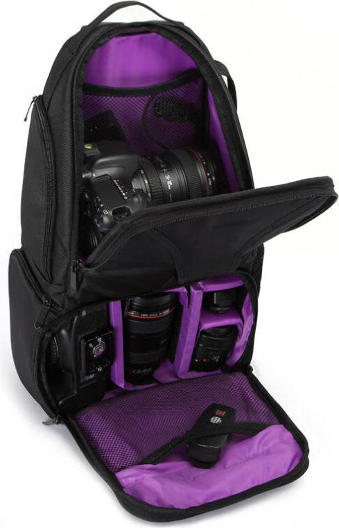 7495 Multi-functional Waterproof Large Capacity Triangular DSLR Camera Bag Case Backpack purple