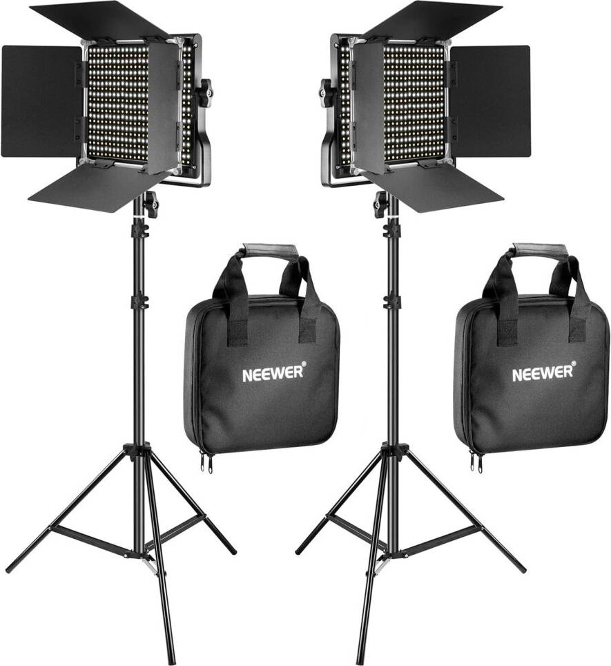Neewer 2 Pack Bi-Color 660 LED Video Light and Stand Kit