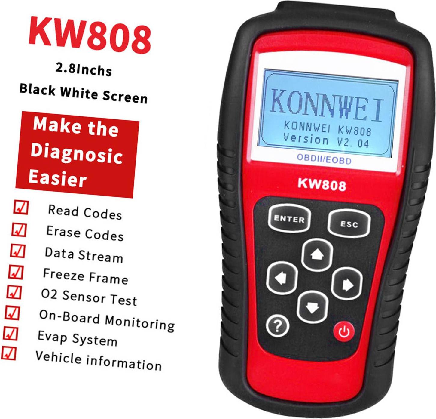 Obd2 scanner Konnwei OBDII EOBD Cars Code Reader og Auto Scanner Detection Decoder KW808