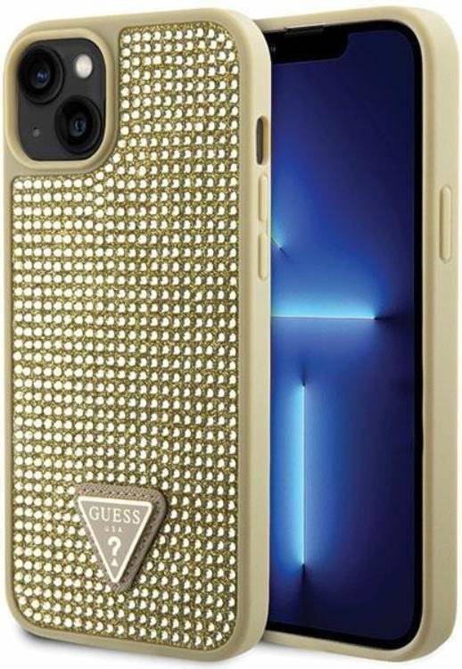 Guess iPhone 14 Plus Mobilskal Rhinestone Triangle Guld