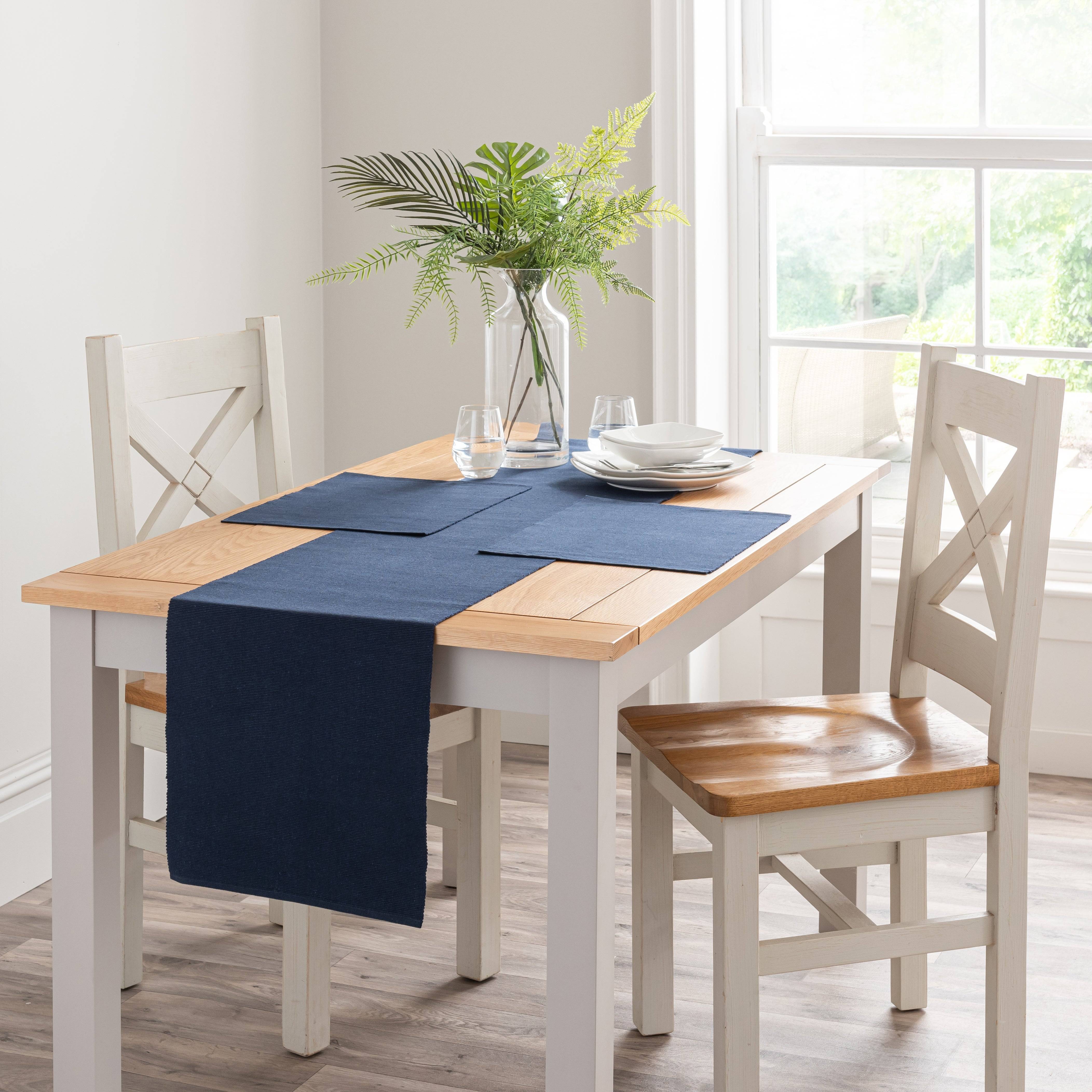 Dunelm Recycled Ribbed Runner Tablecloth Blue