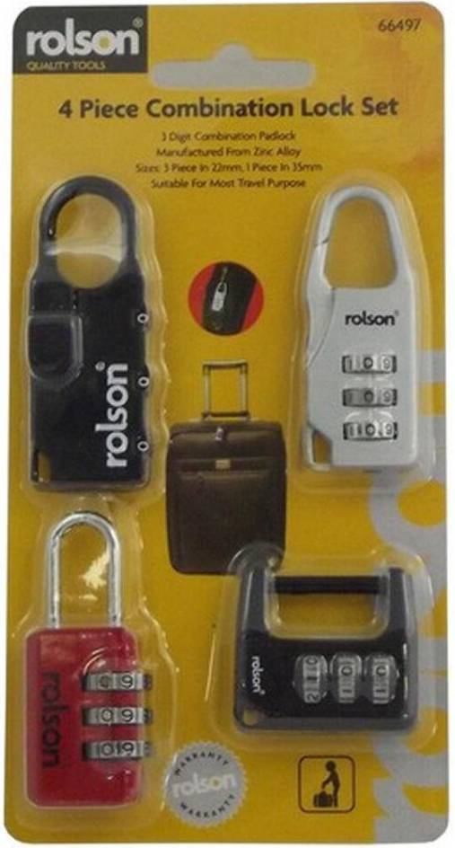 Rolson Pack Of 4 Small Combination Luggage Locks Padlocks Rolson