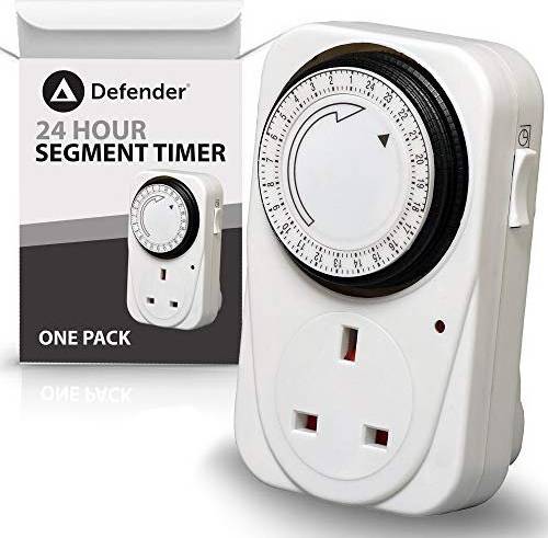 Defender 24 Hour Segment Timer Switch - Programmable Plug-in Socket, 240V 3 Pin
