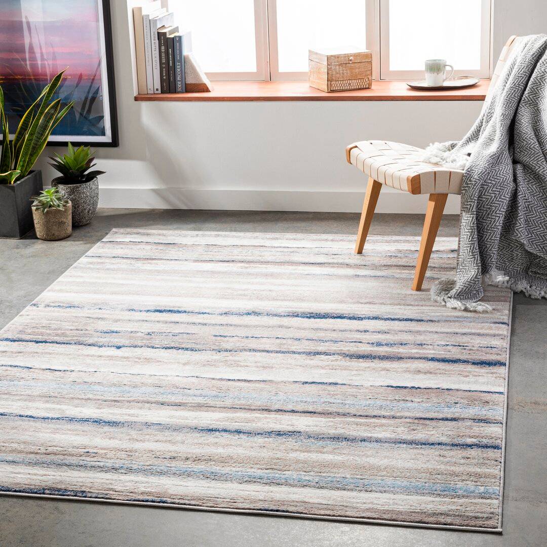 Blue Elephant Striped Rug Beige