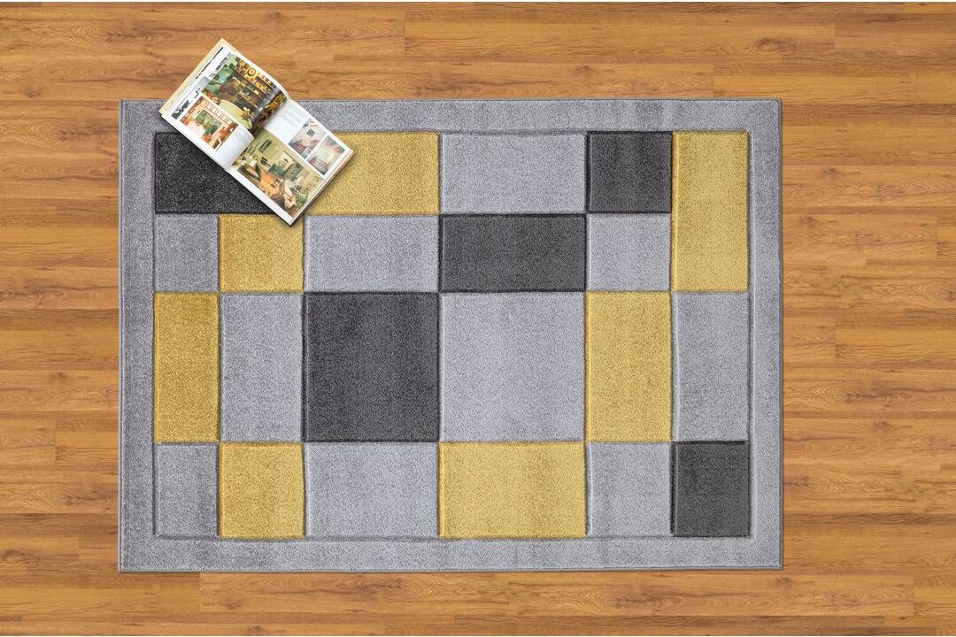 Ebern Designs Durnin Power Loom Grey/Yellow Rug