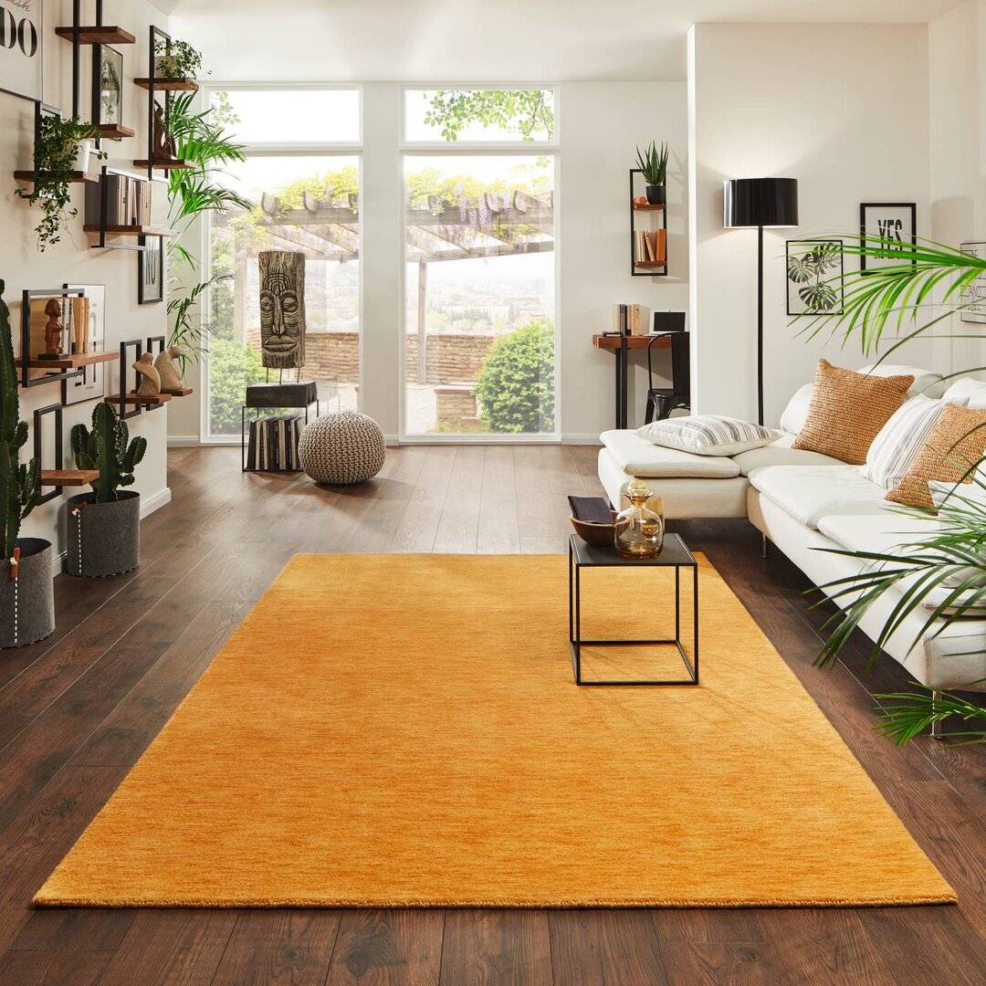 Ebern Designs Handmade Flatweave Gold Rug Square 200 cm Yellow