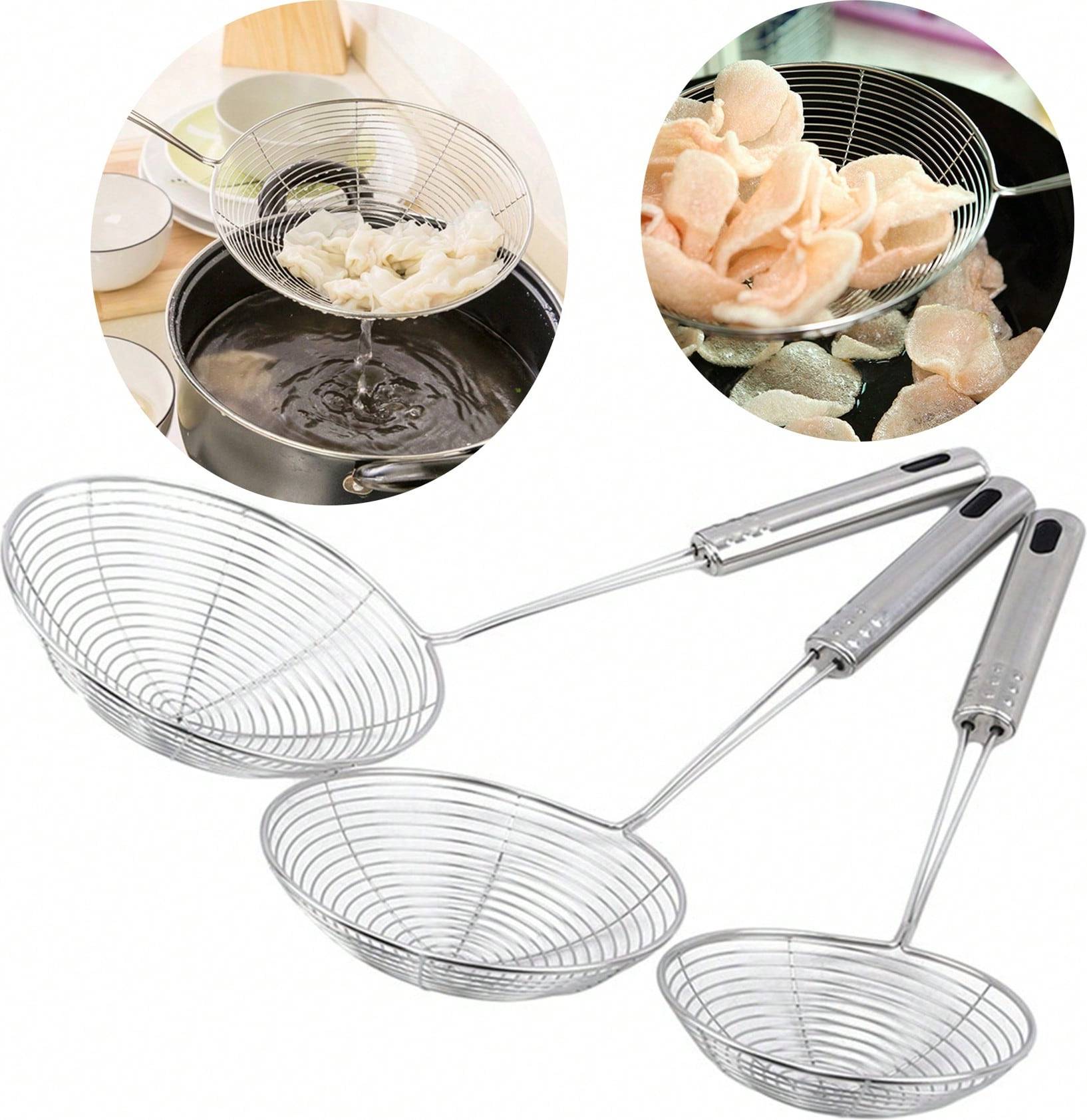 Shein Silver Steel Handle Deep Frying Filter Colander