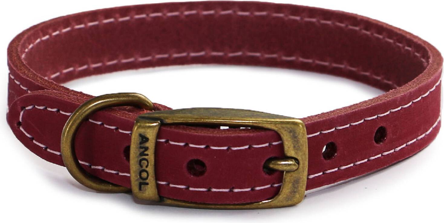 Ancol Timberwolf Leather Dog Collar Raspberry