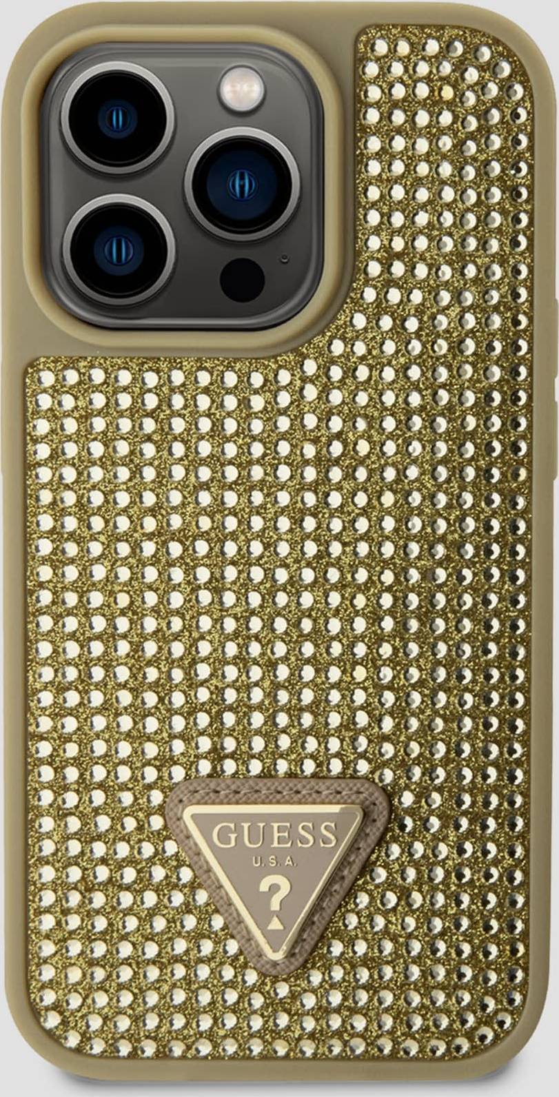 Guess iPhone 14 Pro Mobilskal Rhinestone Triangle Guld