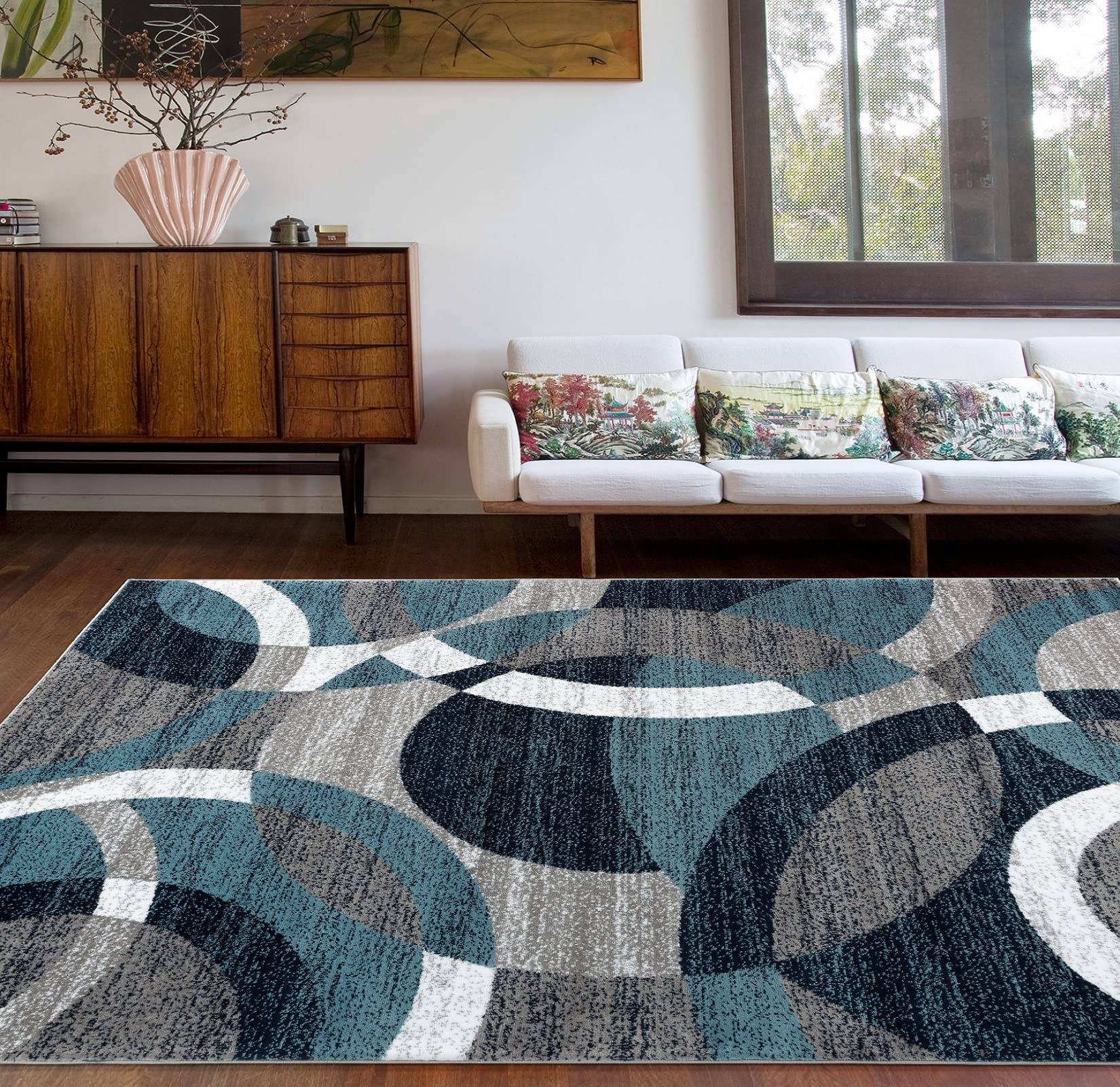 World Rug Gallery Contemporary Abstract Circles Perfect Red, Blue