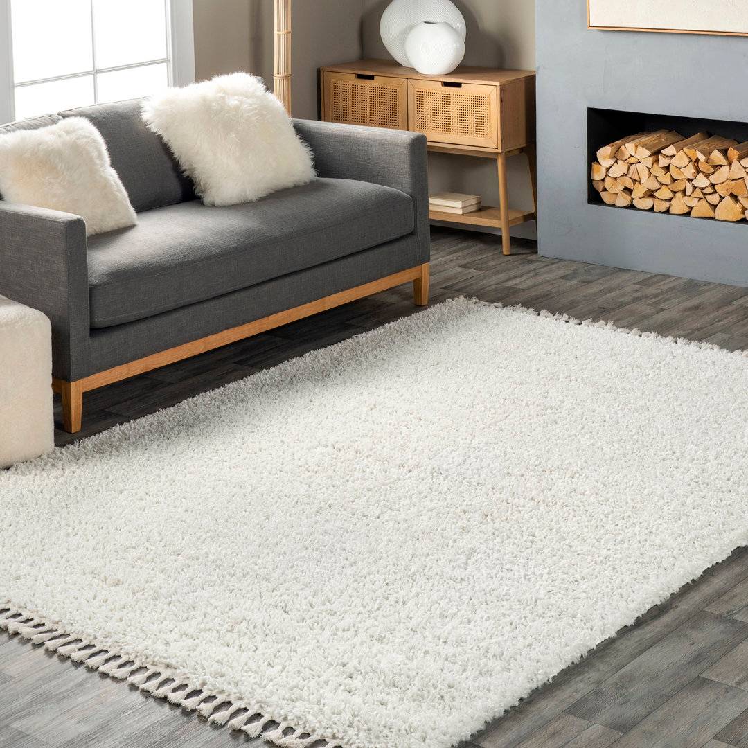 Blue Elephant Ivory Rug White