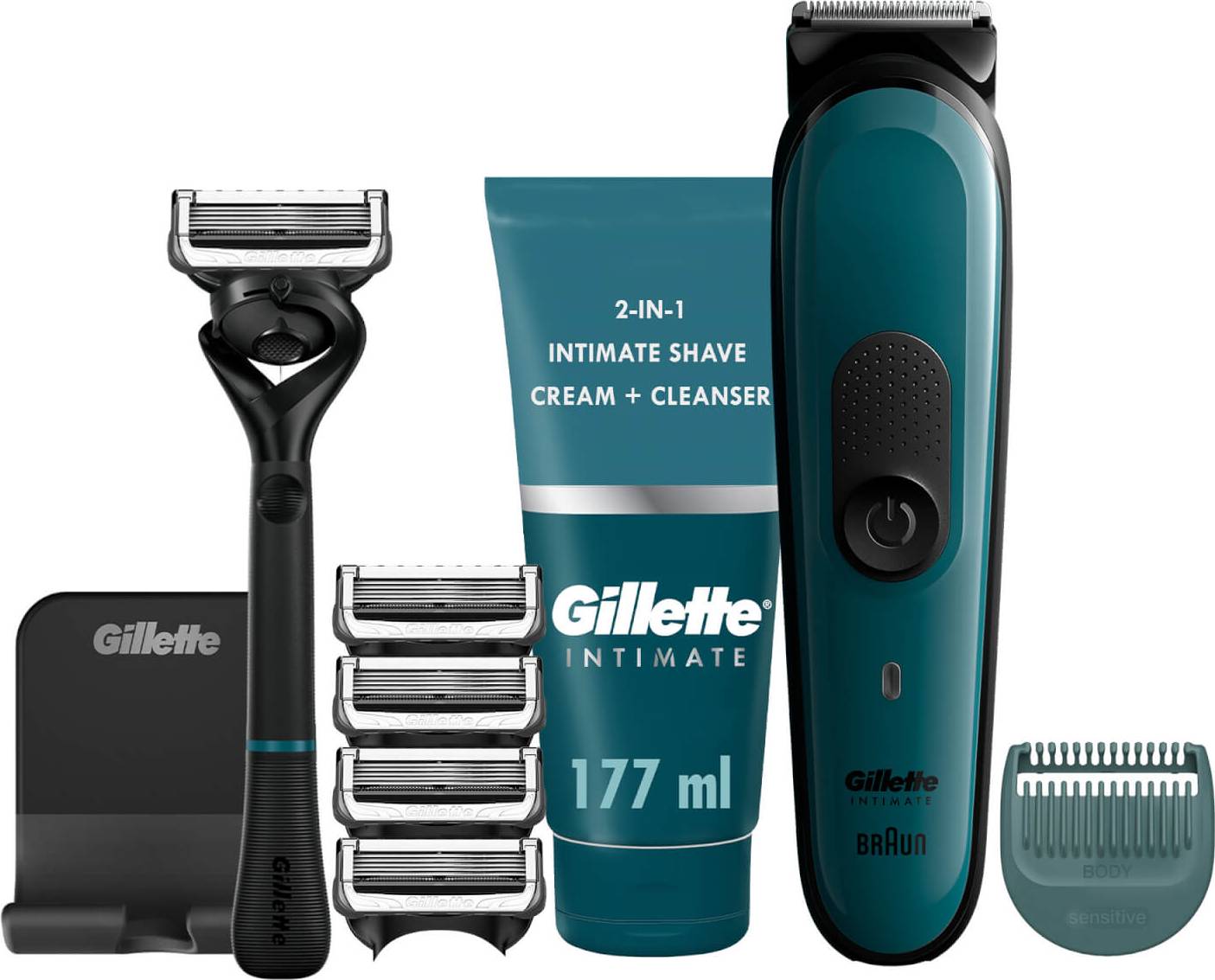 Gillette Intimate Shaving Kit Trimmer i3 Razor Blade Refills & Shave Cream