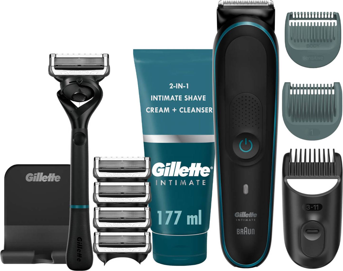 Gillette Intimate Deluxe Set Trimmer i5 Razor Blades & Shave Cream