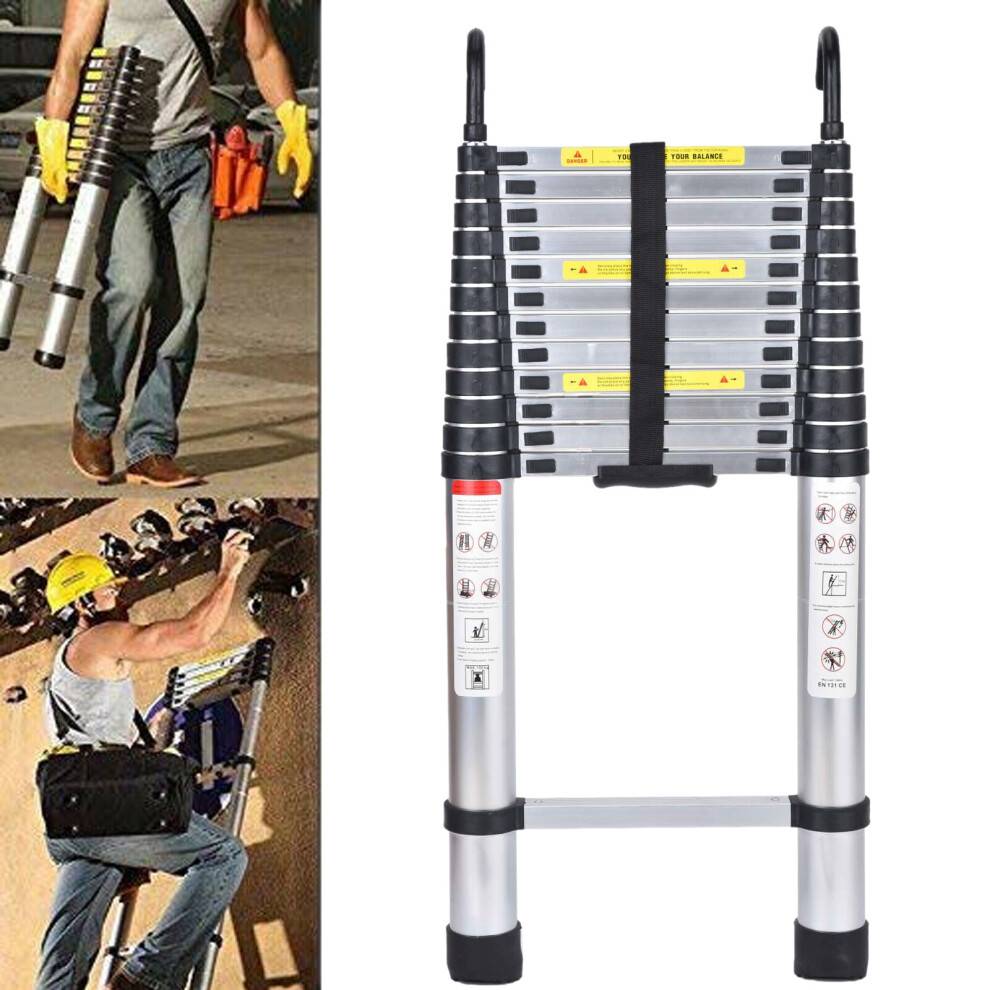 16.4ft Telescopice Ladder Extension Ladder with Hooks Aluminum Ladder for RV Rooftop