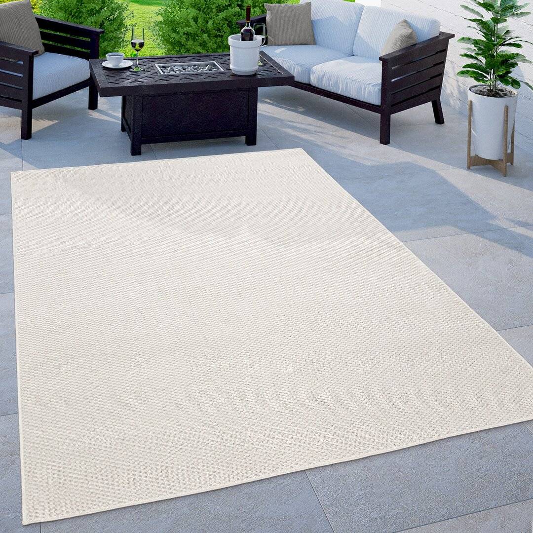 Three Posts Balcony Terrace Kitchen Mottled Flatweave Ivory Rug 120 cm Beige