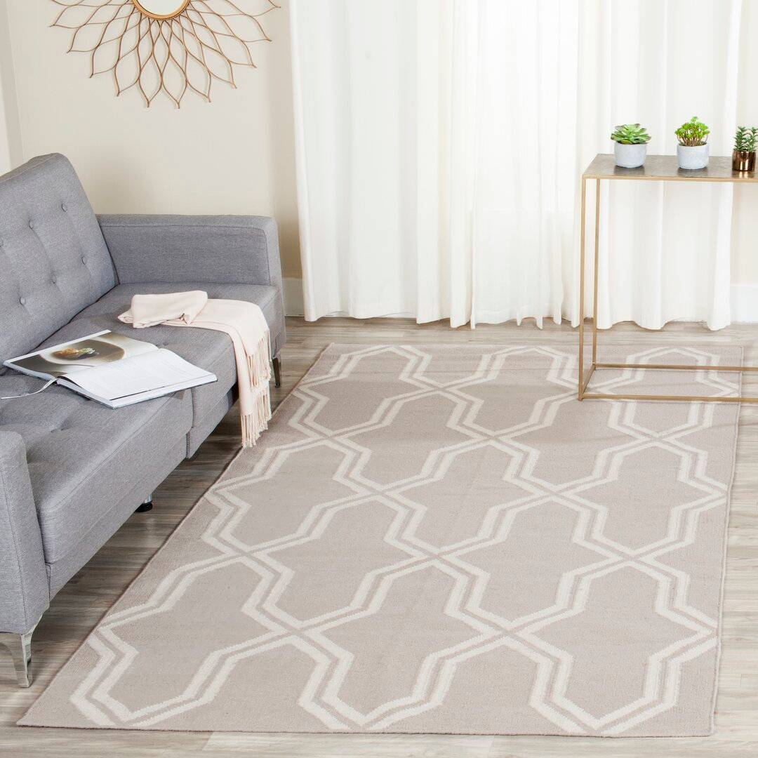 Corrigan Studio Normal Hand-Woven Flatweave Wool Grey Ivory Area Rug