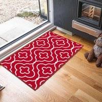 Serdim Rugs Machine Washable Quatrefoil Anti Red