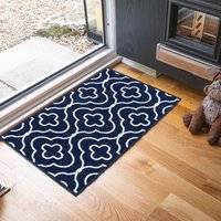 Serdim Rugs Machine Washable Quatrefoil Anti Blue
