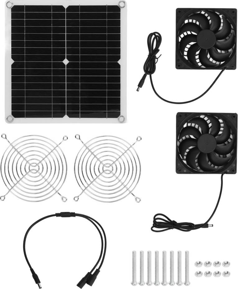 Solar Panel Fan Kit 20W High Conversion Rate Light Portable Solar Panel with 2 Exhaust Fans for RV Dog House