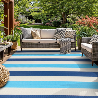 World Rug Gallery Contemporary Stripe Blue