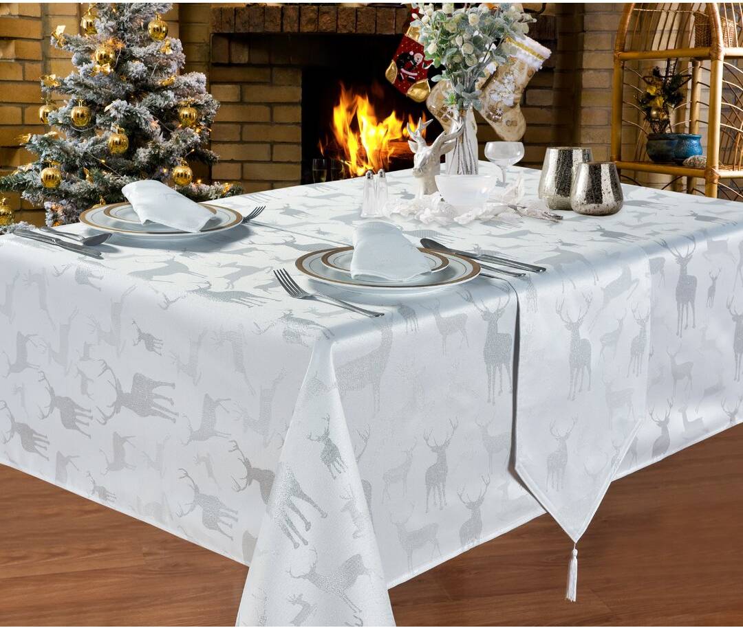 Union Rustic Alvey Large Stag Tablecloth White, Silver